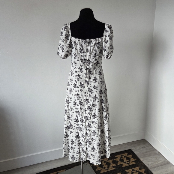 Black White Floral Milkmaid Dress Square Neck Renaissance Renfair Cottagecore S - Picture 5 of 13